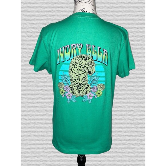 Ivory Ella Tiger Graphic Print T-Shirt LG Green Short Sleeve Crew Neck Eco Tee - Picture 1 of 6